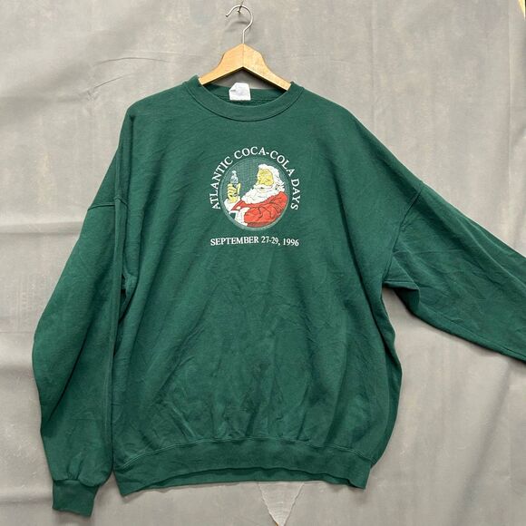 VTG 1996 Atlantic Coca-Cola Days Green Santa Sweatshirt Santee XXXL USA Made - Picture 3 of 7